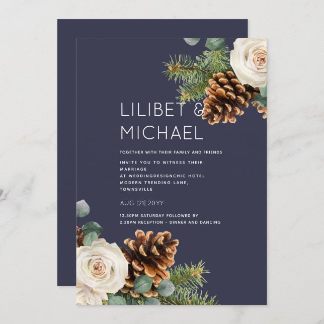 BUDGET Winter Wedding Eucalyptus Greenery Roses Invitation (Front/Back)