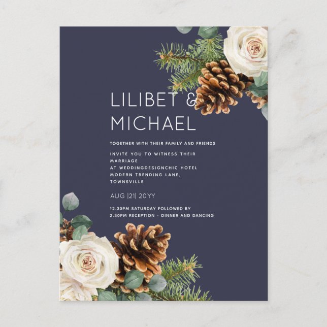 BUDGET Winter Wedding Eucalyptus Greenery Roses Postcard (Front)