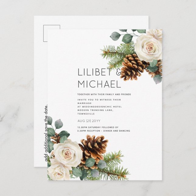 BUDGET Winter Wedding Eucalyptus Greenery Roses Postcard (Front/Back)