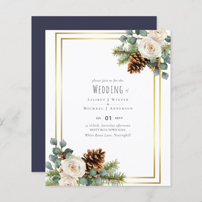 BUDGET  Winter Wedding White Roses Gold Dusty Blue (Front/Back)