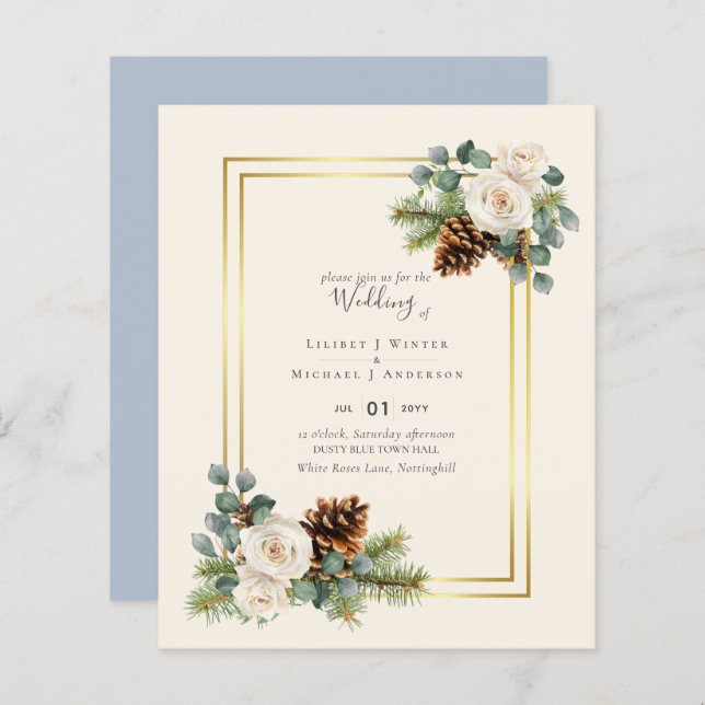 BUDGET  Winter Wedding White Roses Gold Dusty Blue (Front/Back)