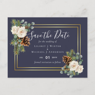 BUDGET  Winter Wedding White Roses Gold Dusty Blue Postcard