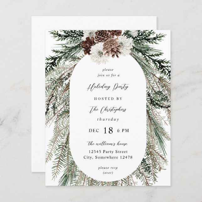 Budget Winter White Floral & Pine Tree Christmas  (Front/Back)