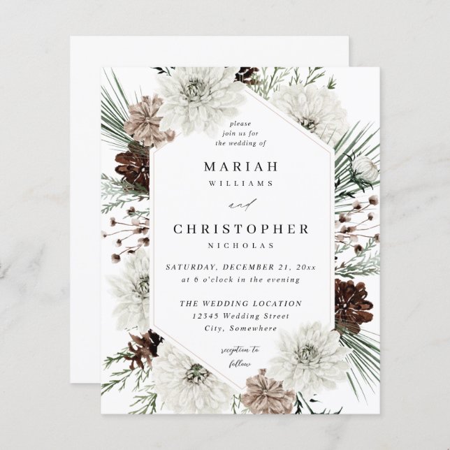Budget Winter White Floral & Pine Wedding (Front/Back)