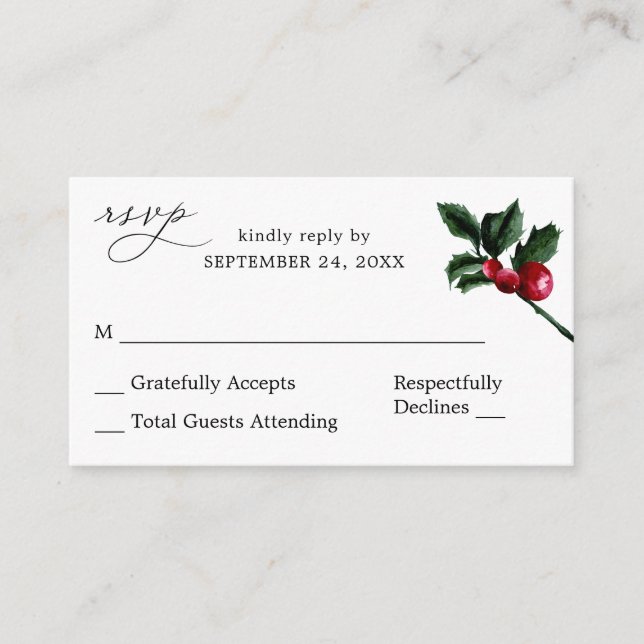Budget Winter Winter Holly Berry SM No Meal RSVP Enclosure Card (Front)