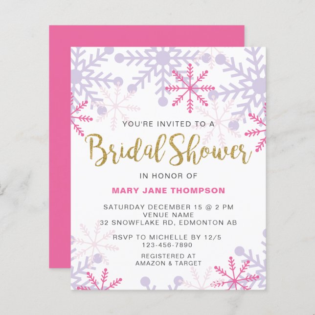 Budget Winter Wonderland Bridal Shower Gold Pink (Front/Back)