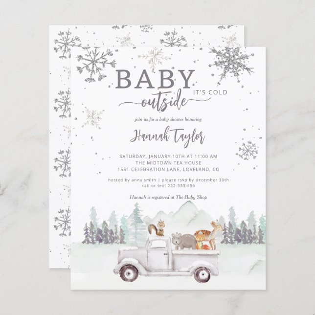 Budget Winter Woodland Baby Shower Invitation (Front/Back)