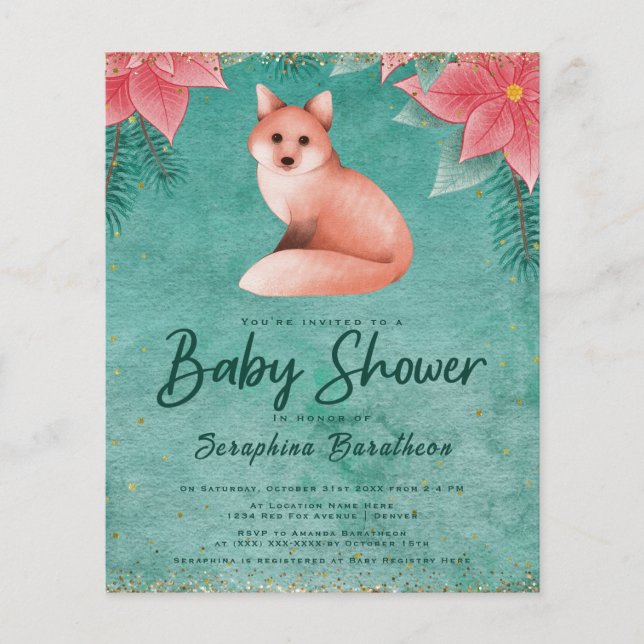 Budget Winter Woodland Fox Floral Baby Shower (Front)