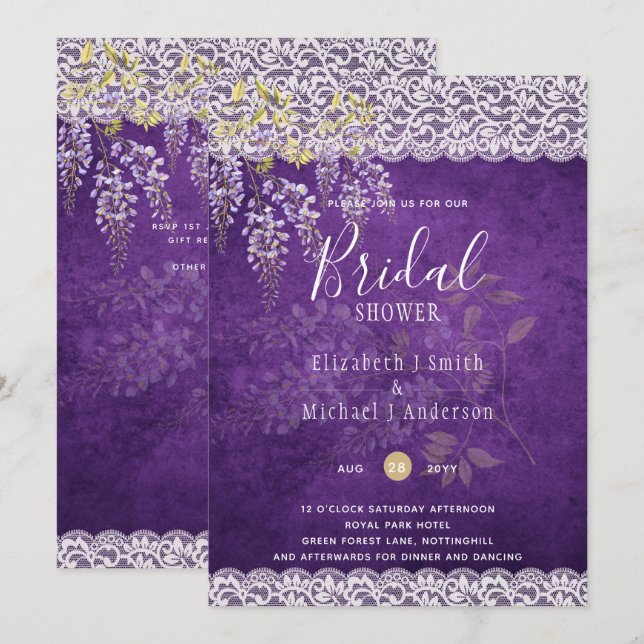 BUDGET Wisteria Floral Lace BRIDAL SHOWER INVITE (Front/Back)