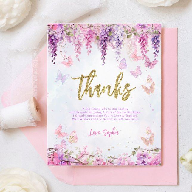 BUDGET Wisteria Gold Butterfly Birthday Thank You (Creator Uploaded)
