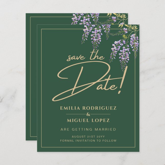 BUDGET WISTERIA Gold Green SAVE THE DATE (Front/Back)