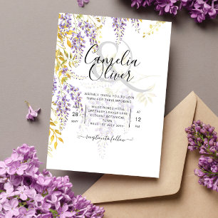 Budget WISTERIA Lilac Gold Leaves Wedding Invite Flyer