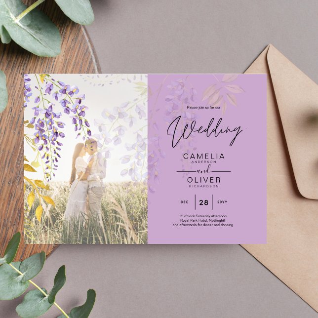 Budget Wisteria PHOTO Wedding Invitation Postcards (Creator Uploaded)