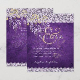 BUDGET Wisteria Purple Floral Lace Wedding INVITE
