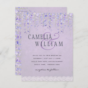 BUDGET Wisteria Purple Floral Lace Wedding INVITE Postcard