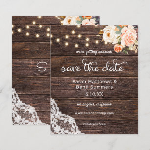 Budget Wood, Lace Lights Pink Floral Save the Date