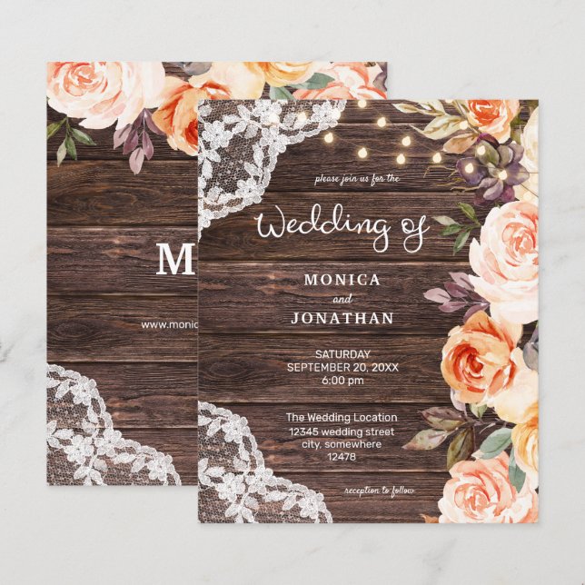 Budget Wood, Lace, Pink & Peach Floral Wedding (Front/Back)