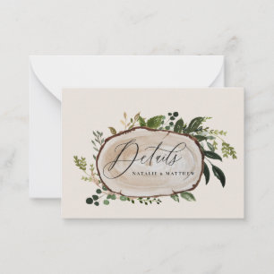 budget wood slice wedding details save the date card