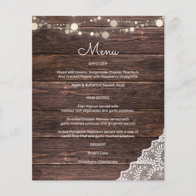 Budget Wood, String Lights & Lace Menu 2 (Front)