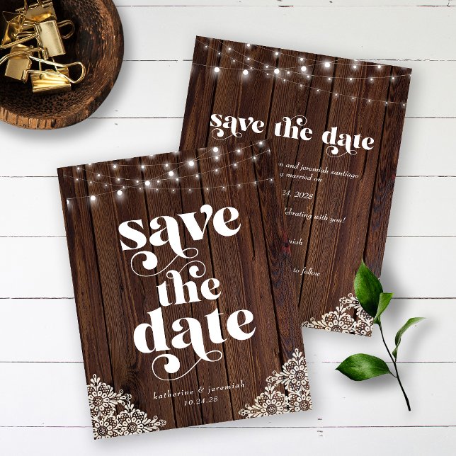 Budget Wood String Lights Lace Save the Date (Creator Uploaded)