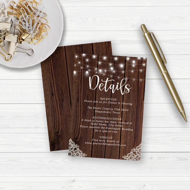 BUDGET Wood String Lights Lace Wedding Details Card (Creator Uploaded)
