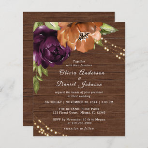 Budget Wooden Rustic Floral Wedding Invitation