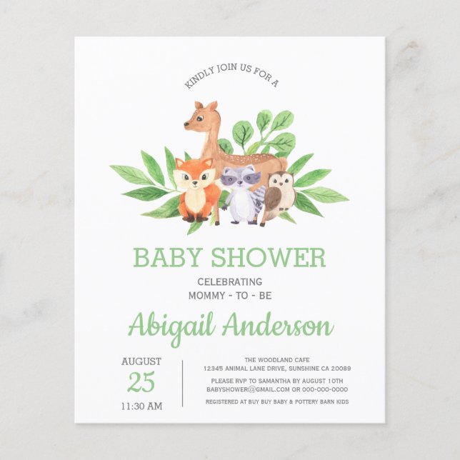 BUDGET Woodland Animal Baby Shower Invitation (Front)
