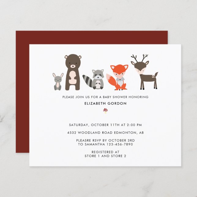 Budget Woodland Baby Shower Forest Animals Cute  (Front/Back)