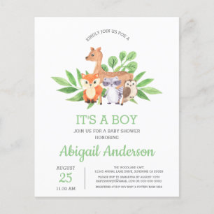 BUDGET Woodland It's A Boy Baby Shower Invitation