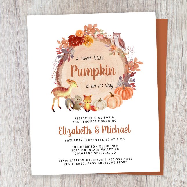Budget Woodland Pumpkin Couples Baby Shower Invite (Creator Uploaded)