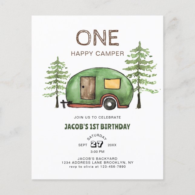 Budget Woodland Truck Happy Camper Kids Birthday (Front)