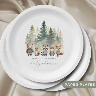 Budget Woodland Watercolor Baby Shower Paper Plate