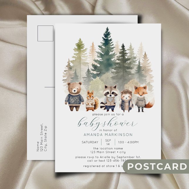 Budget Woodland Watercolor Baby Shower Postcard (Creator Uploaded)