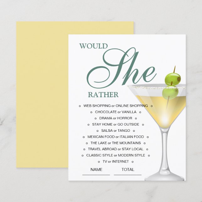Budget Would She Rather Bridal Game Invitation (Front/Back)