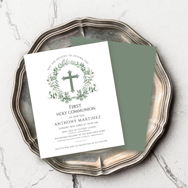 Budget Wreath Boy's First Communion Invitation (Creator Uploaded)