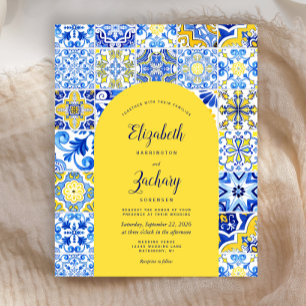 Budget Yellow Arch Blue Tile Wedding Invitation