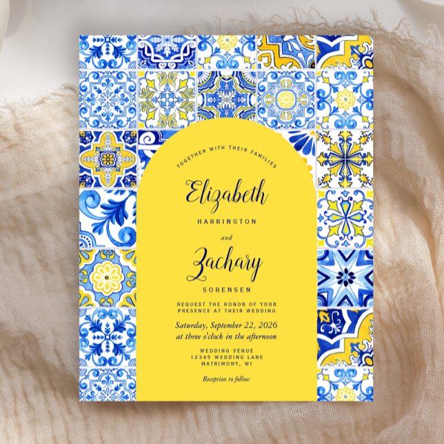 Budget Yellow Arch Blue Tile Wedding Invitation (Creator Uploaded)