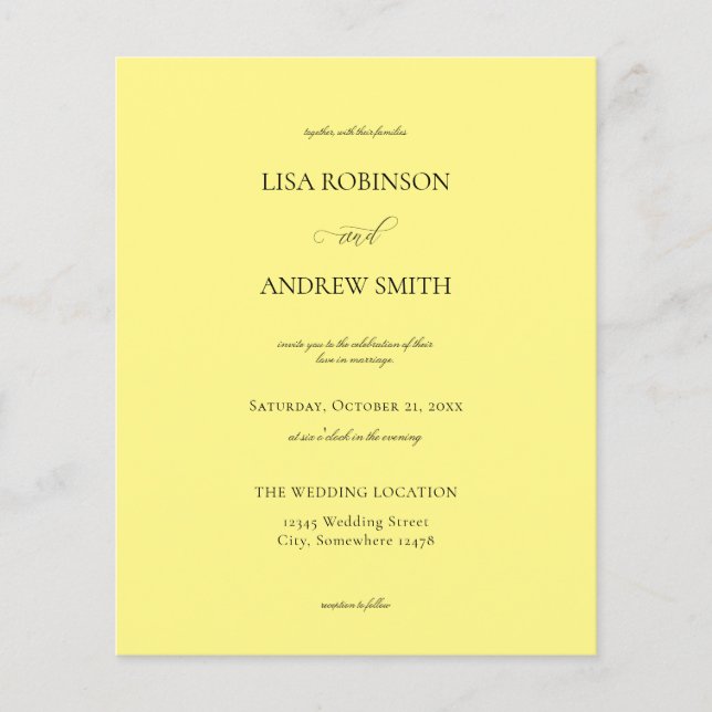 Budget Yellow Calligraphy Wedding Flyer (Front)