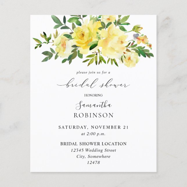 Budget Yellow Floral Bridal Shower Flyer (Front)