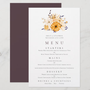 Budget Yellow Florals Foliage Wedding Menu