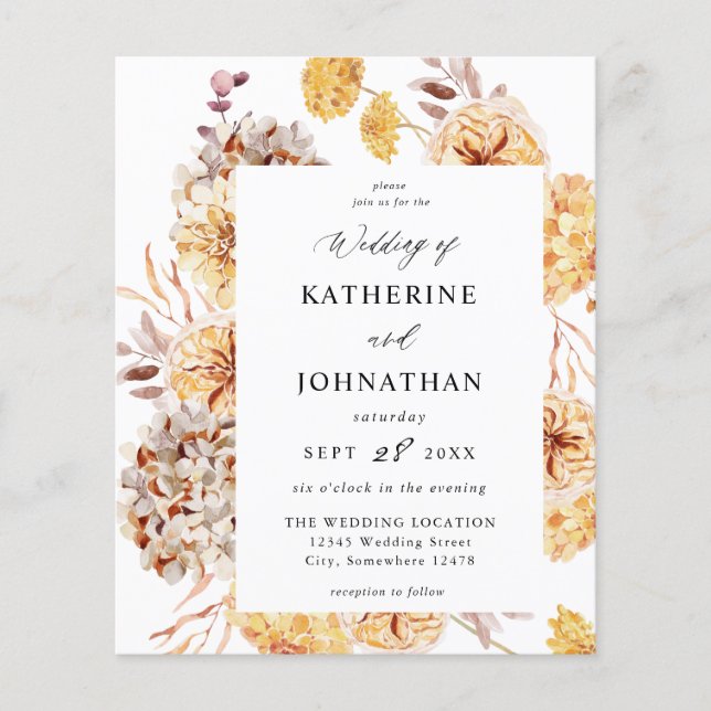 Budget  Yellow Golden Floral Wedding  Flyer (Front)