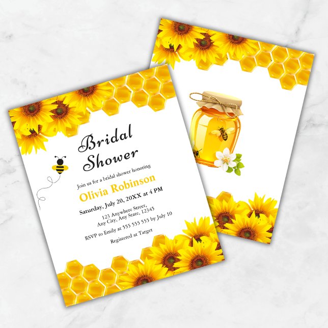 Budget Yellow Honey Bee Bridal Shower Invitation  (Budget Yellow Floral Honey Bee Bridal Shower Invitation )