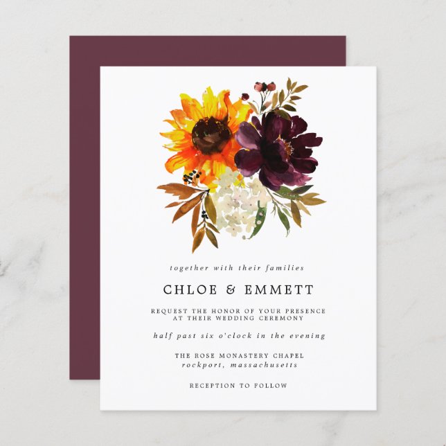 Budget Yellow Sunflower Purple Peony Wedding (Front/Back)