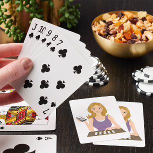 Budgeting Woman with Calculator Personal Finance Playing Cards