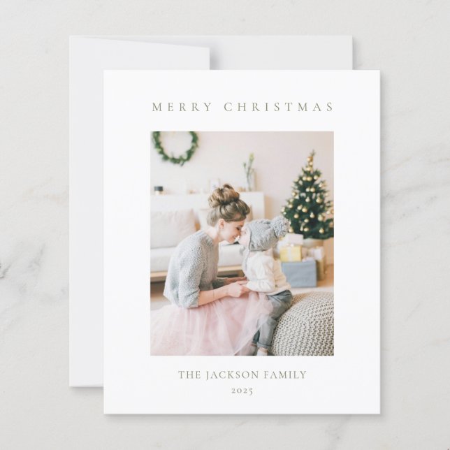 BUDGETMinimalist Olive Green Merry Christmas Photo (Front)