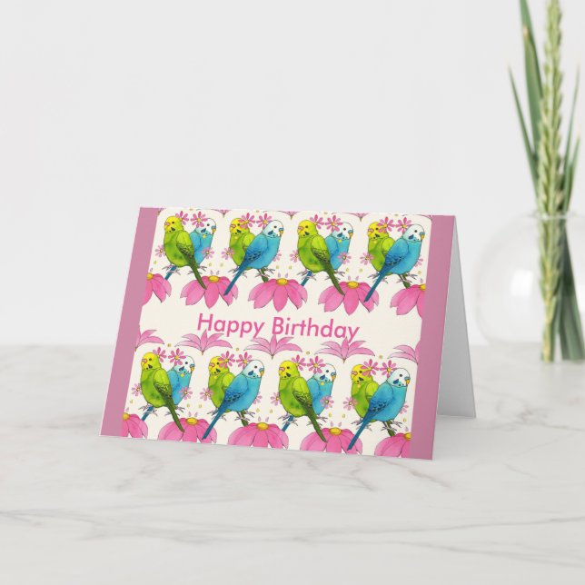 Budgie bird Happy Birthday card (Front)