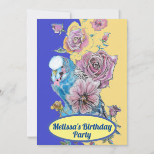 Budgie Blue Bird Birthday Childs Girls Invitation