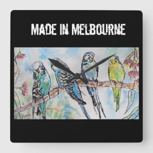 Budgie Budgerigar Bird Made In Melbourne Birds Square Wall Clock
