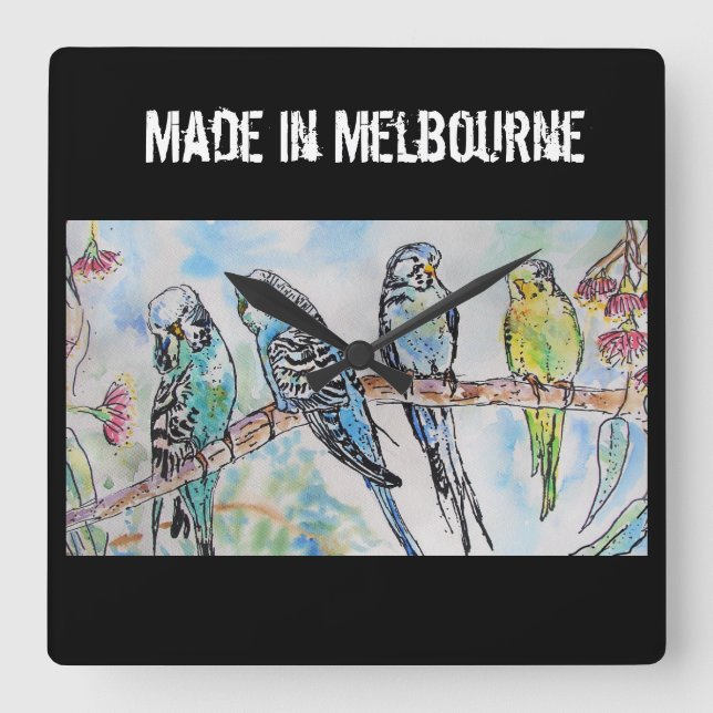 Budgie Budgerigar Bird Made In Melbourne Birds Square Wall Clock (Front)