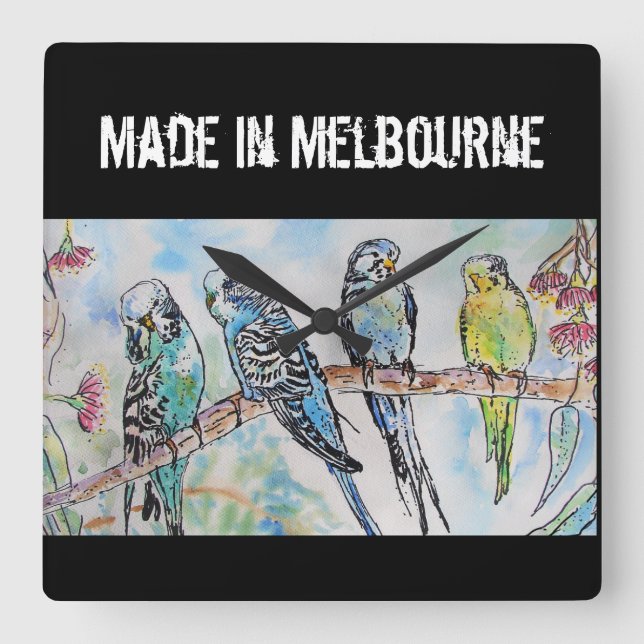 Budgie Budgerigar Bird Made In Melbourne Birds Square Wall Clock (Front)